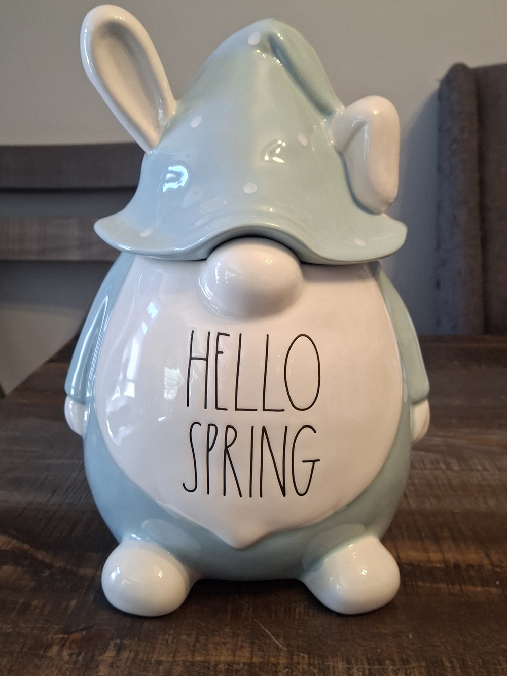 Rae Dunn HELLO SPRING Bunny Gnome Canister